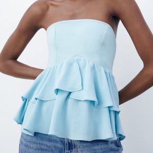 ZARA RUFFLED CORSET PASTEL BLUE - REF. 0264/069 MEDIUM